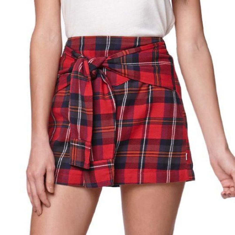Vans Red Plaid Flannel Faux Tie Mini Skirt